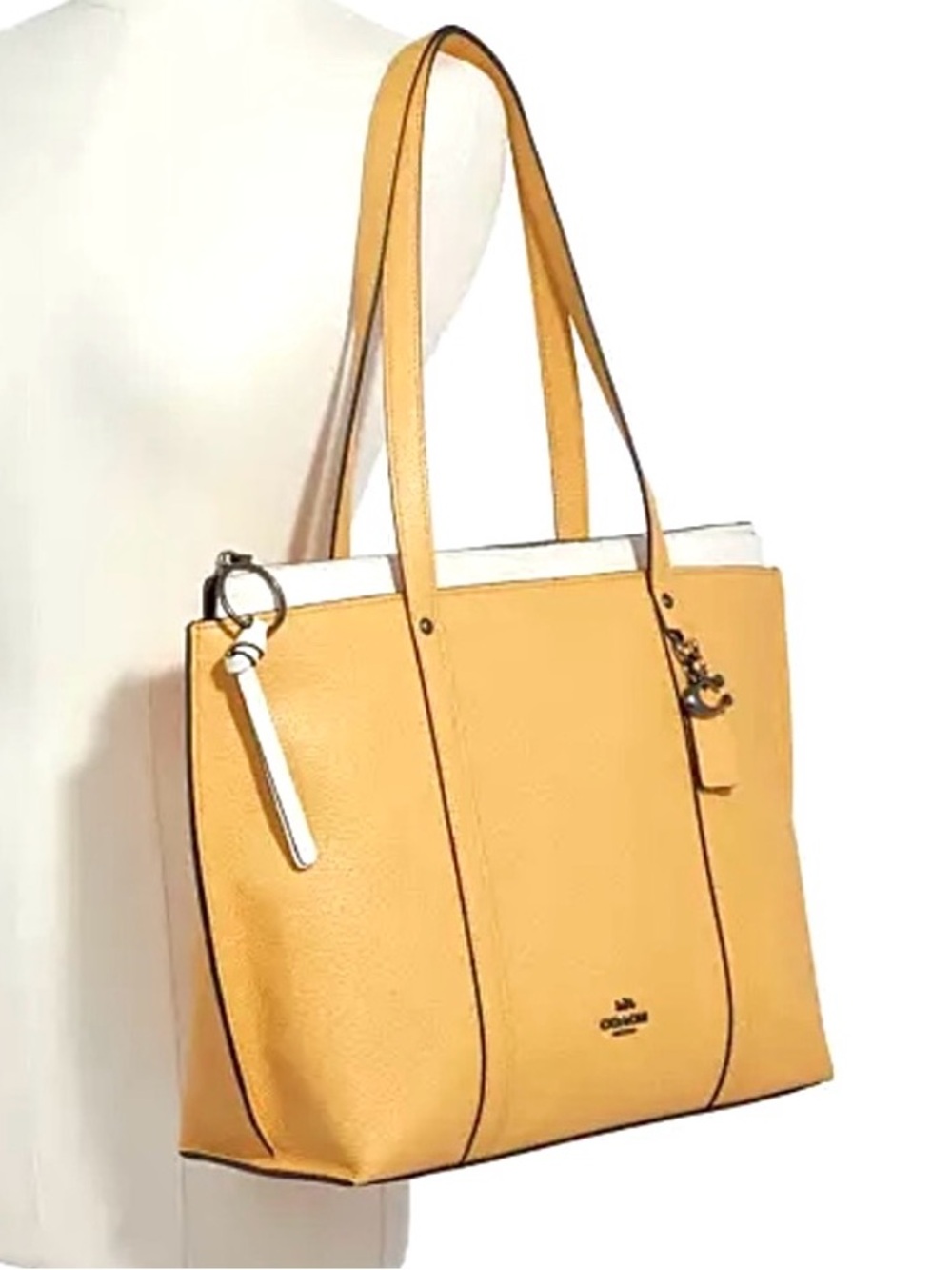 Coach Genuine Leather pebble large two toned yellow white May Tote Bag - Picture 16 of 16